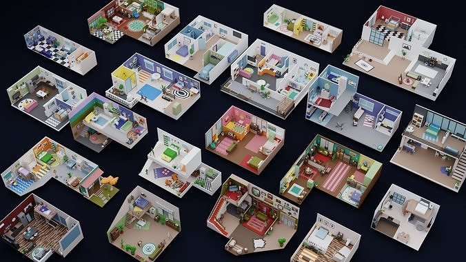 Mega Pack Apartments Interiors  Low-poly 3D model 2