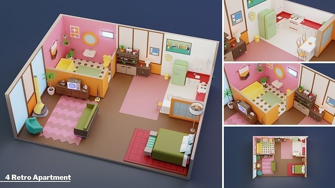 Mega Pack Apartments Interiors  Low-poly 3D model 6