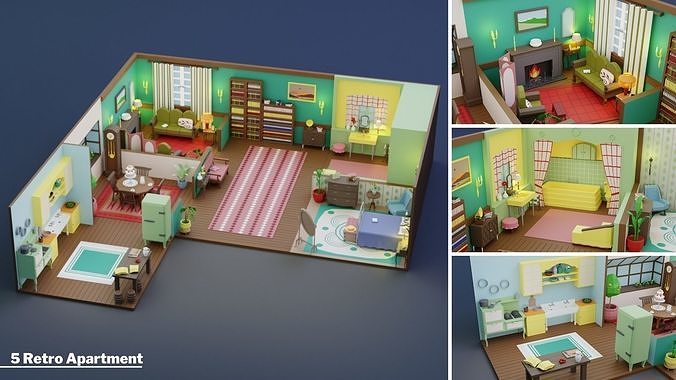 Mega Pack Apartments Interiors  Low-poly 3D model 7