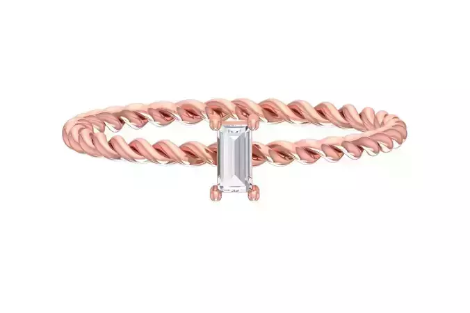 Solitaire Women Twisted Baguette stone Band Ring