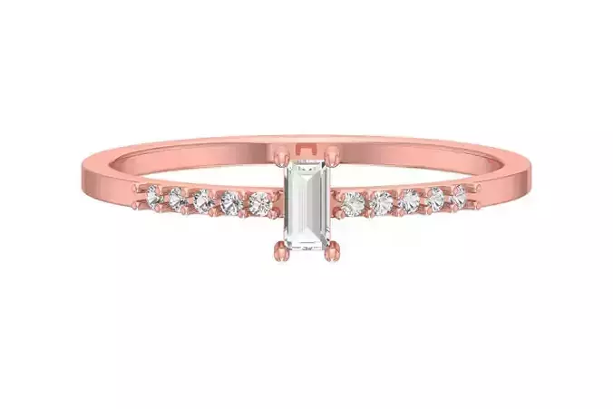 Solitaire Women Light Weight Band Baguette stone Ring