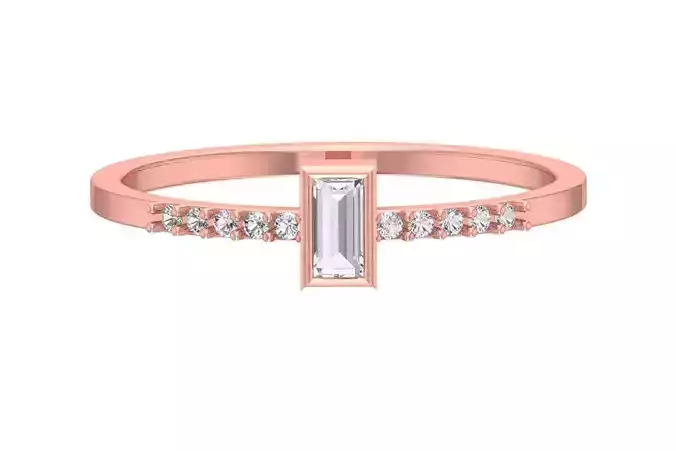 Solitaire Women Light Weight Baguette stone Band Ring