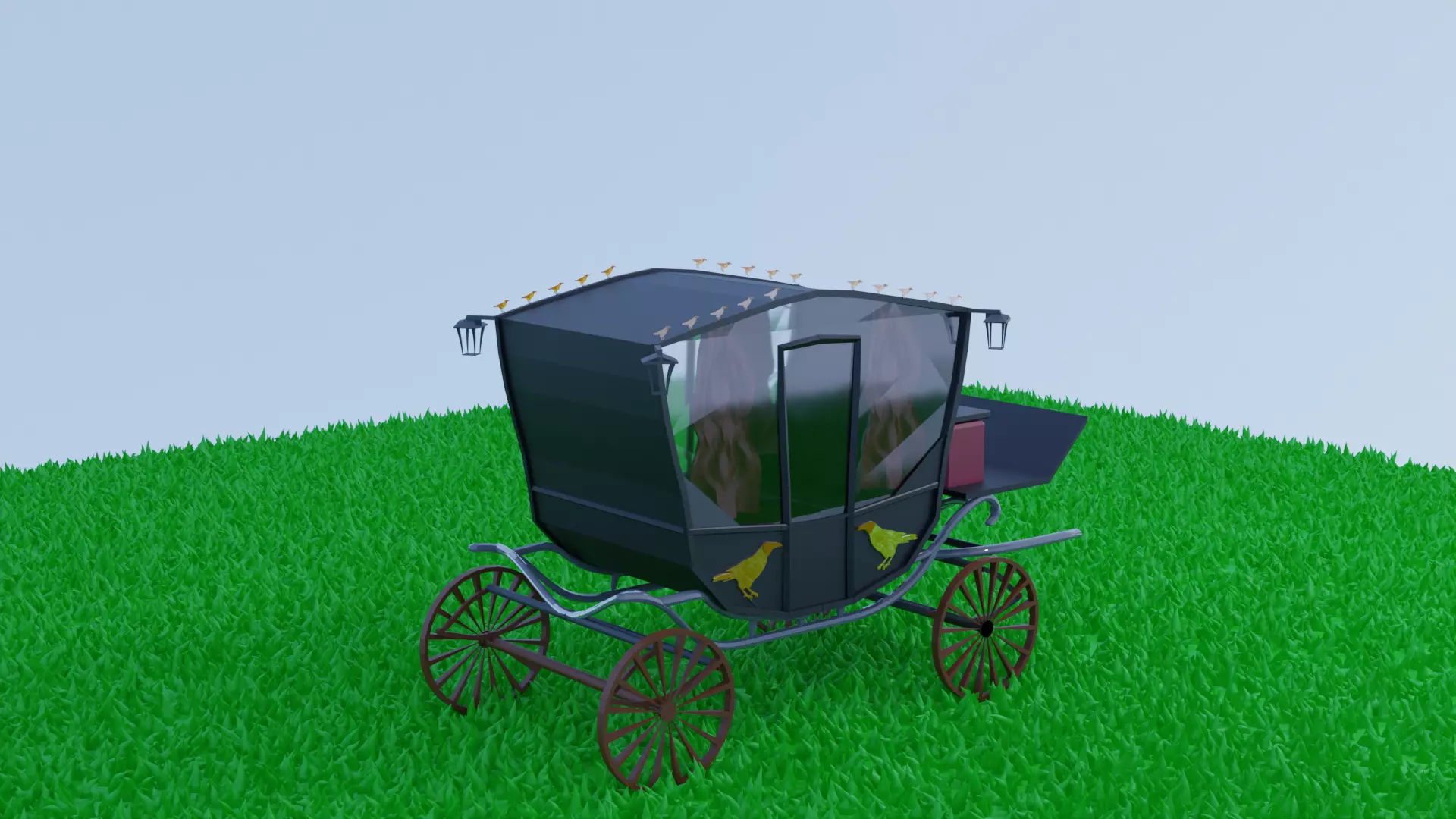 coach horse drawn carriage in grass Low-poly 3D model