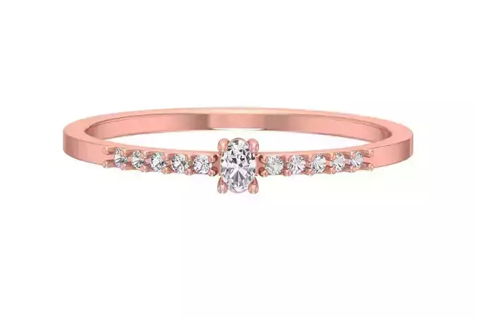 Solitaire Women Light Weight Band Oval Stone Ring