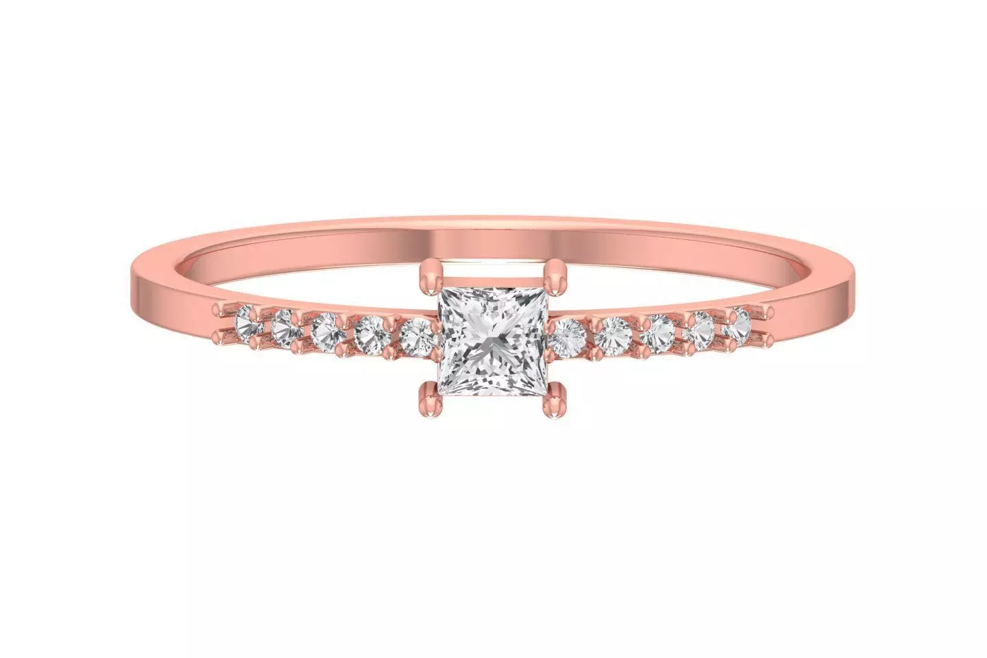 Solitaire Women Light Weight Band Princess stone Ring 3D print model