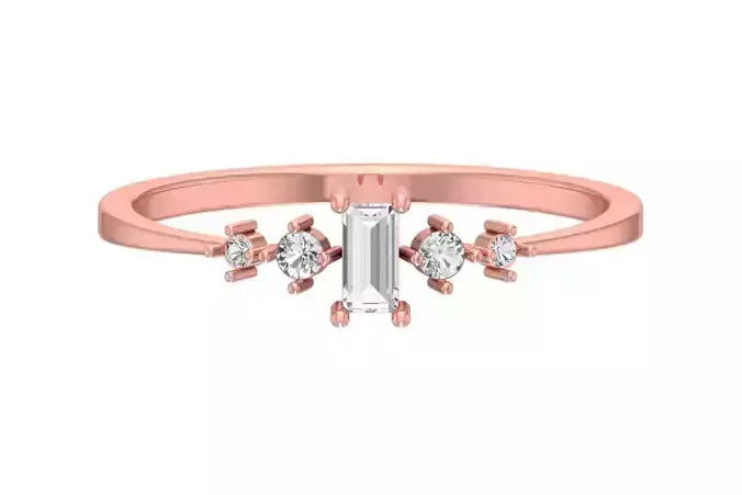 Solitaire Women Light Weight Band Baguette stone Ring