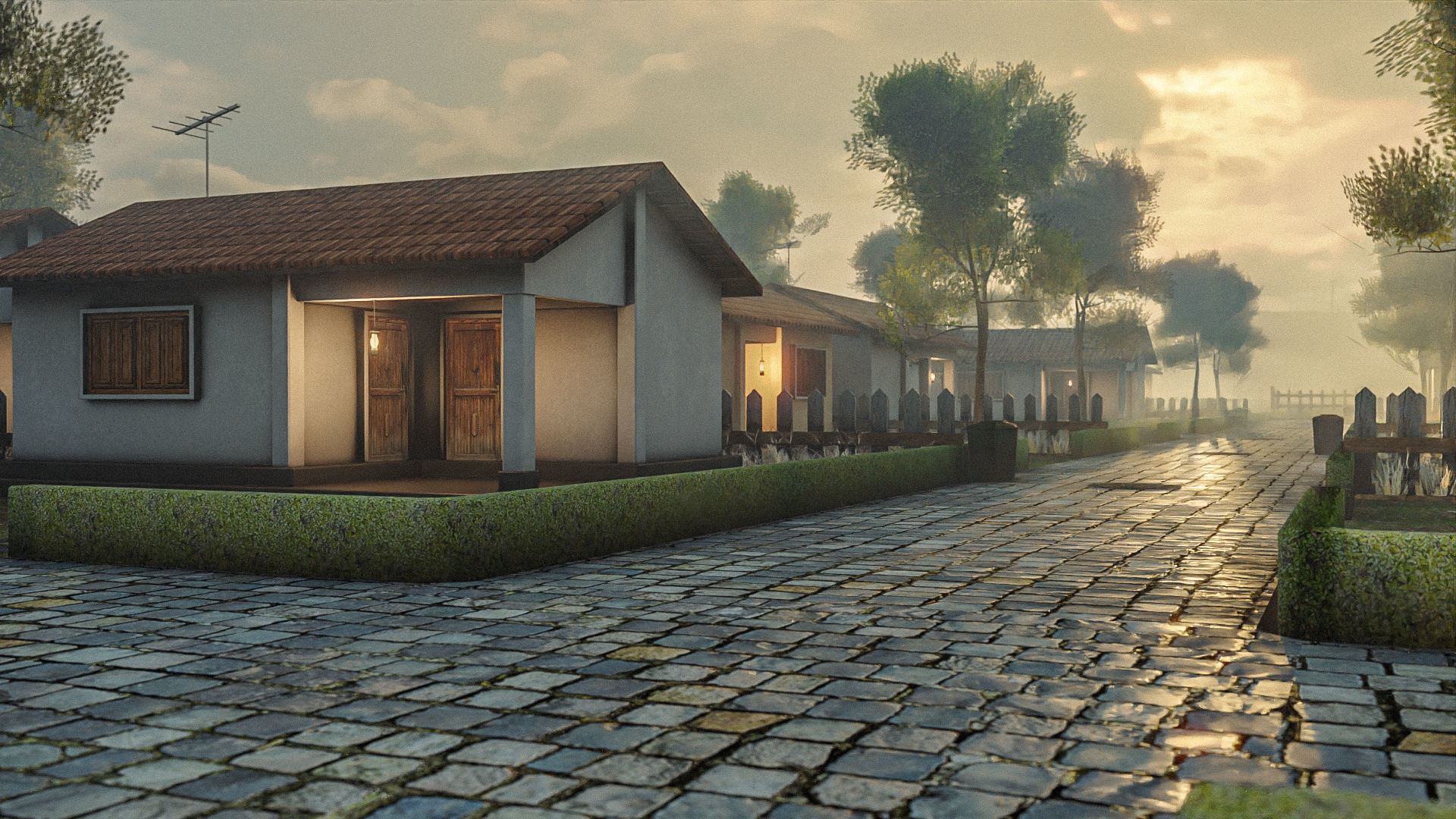 Rural Suburb Neighbourhood with a master house Low-poly 3D model_5