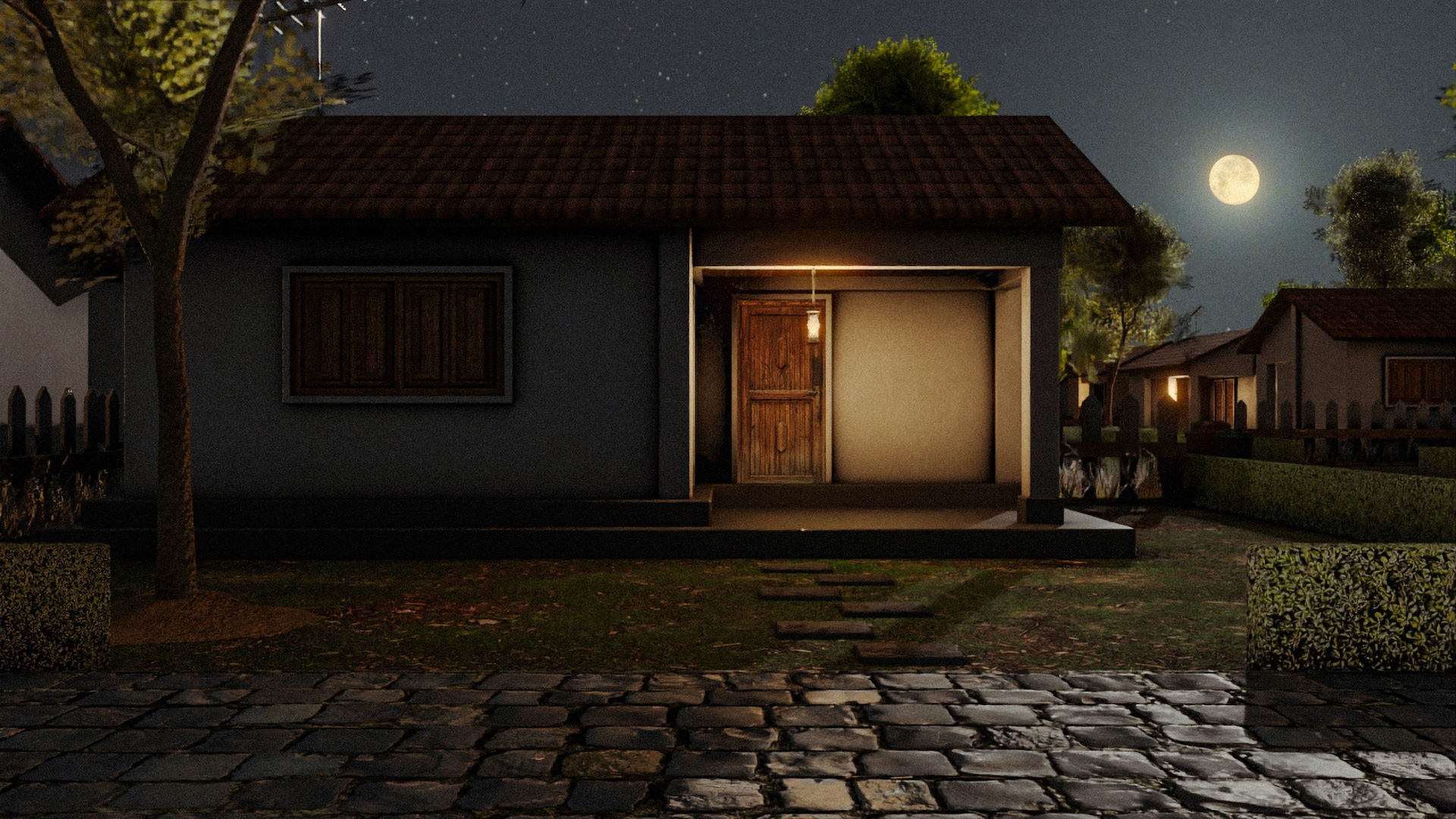 Rural Suburb Neighbourhood with a master house Low-poly 3D model_9