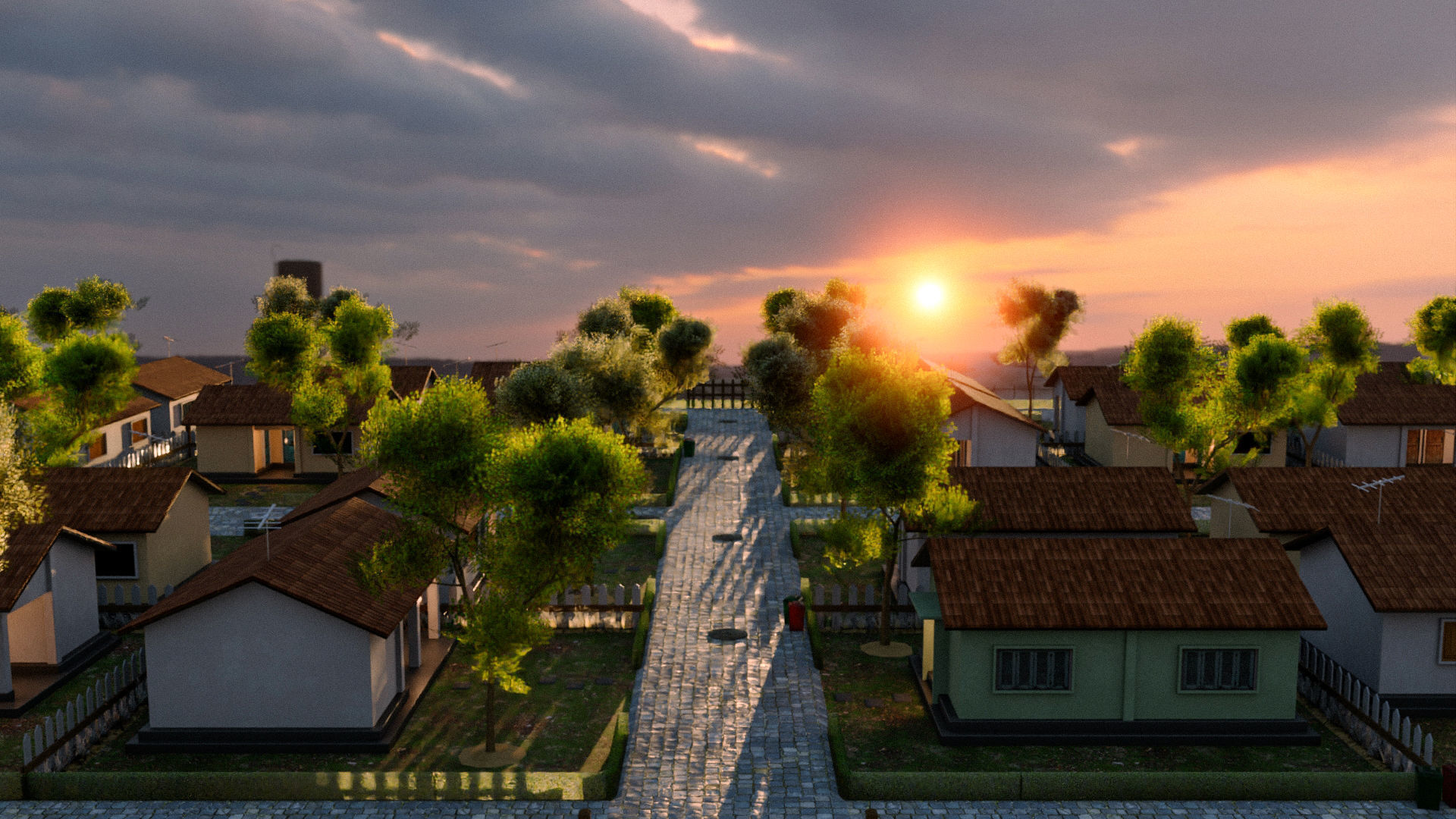 Rural Suburb Neighbourhood with a master house Low-poly 3D model_3