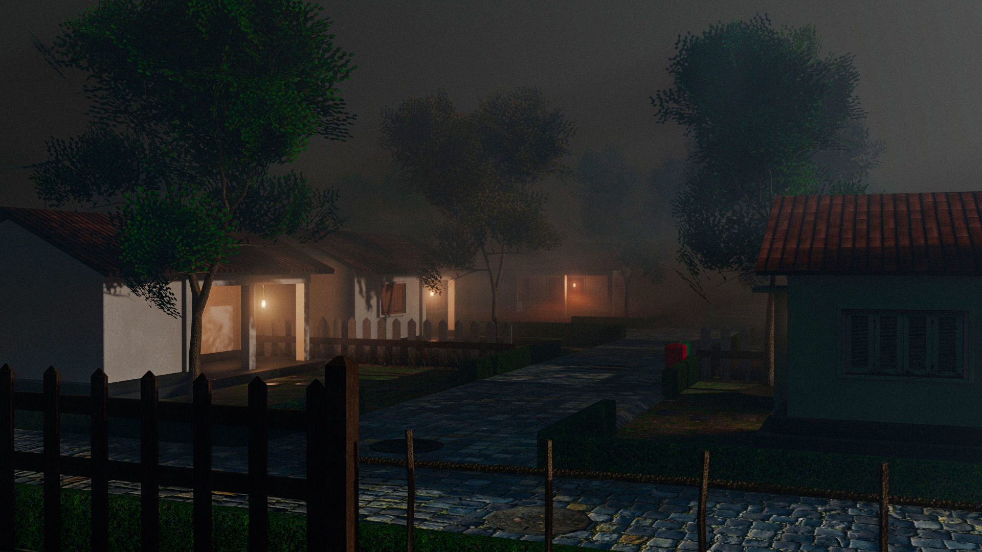 Rural Suburb Neighbourhood with a master house Low-poly 3D model_2