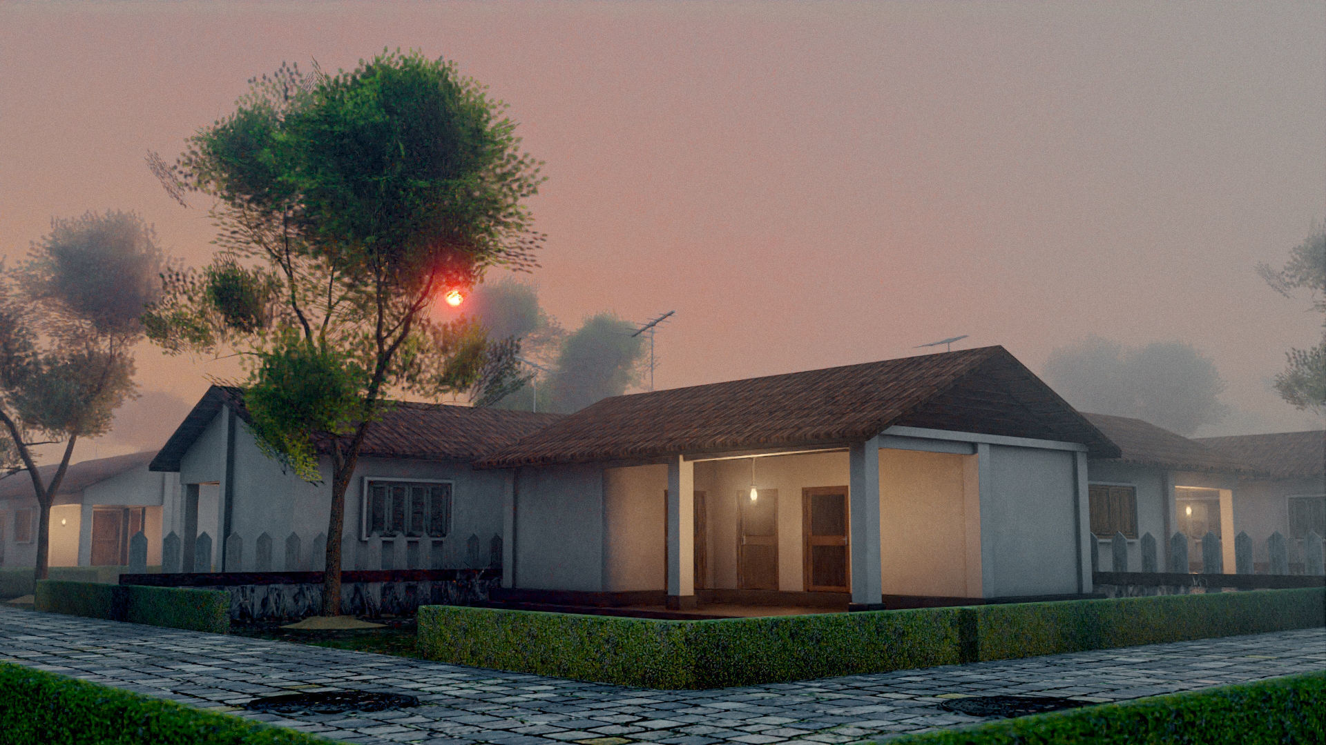 Rural Suburb Neighbourhood with a master house Low-poly 3D model_4