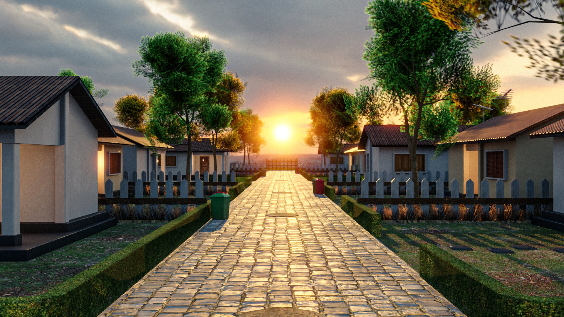 Rural Suburb Neighbourhood with a master house Low-poly 3D model_7