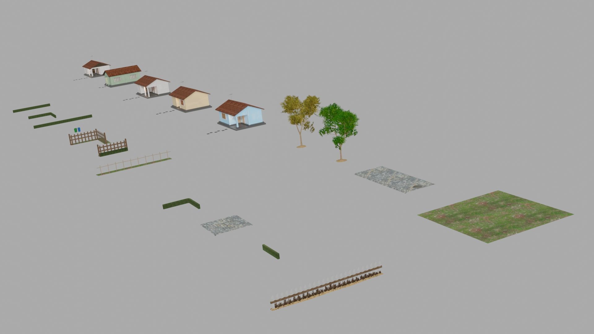 Rural Suburb Neighbourhood with a master house Low-poly 3D model_17