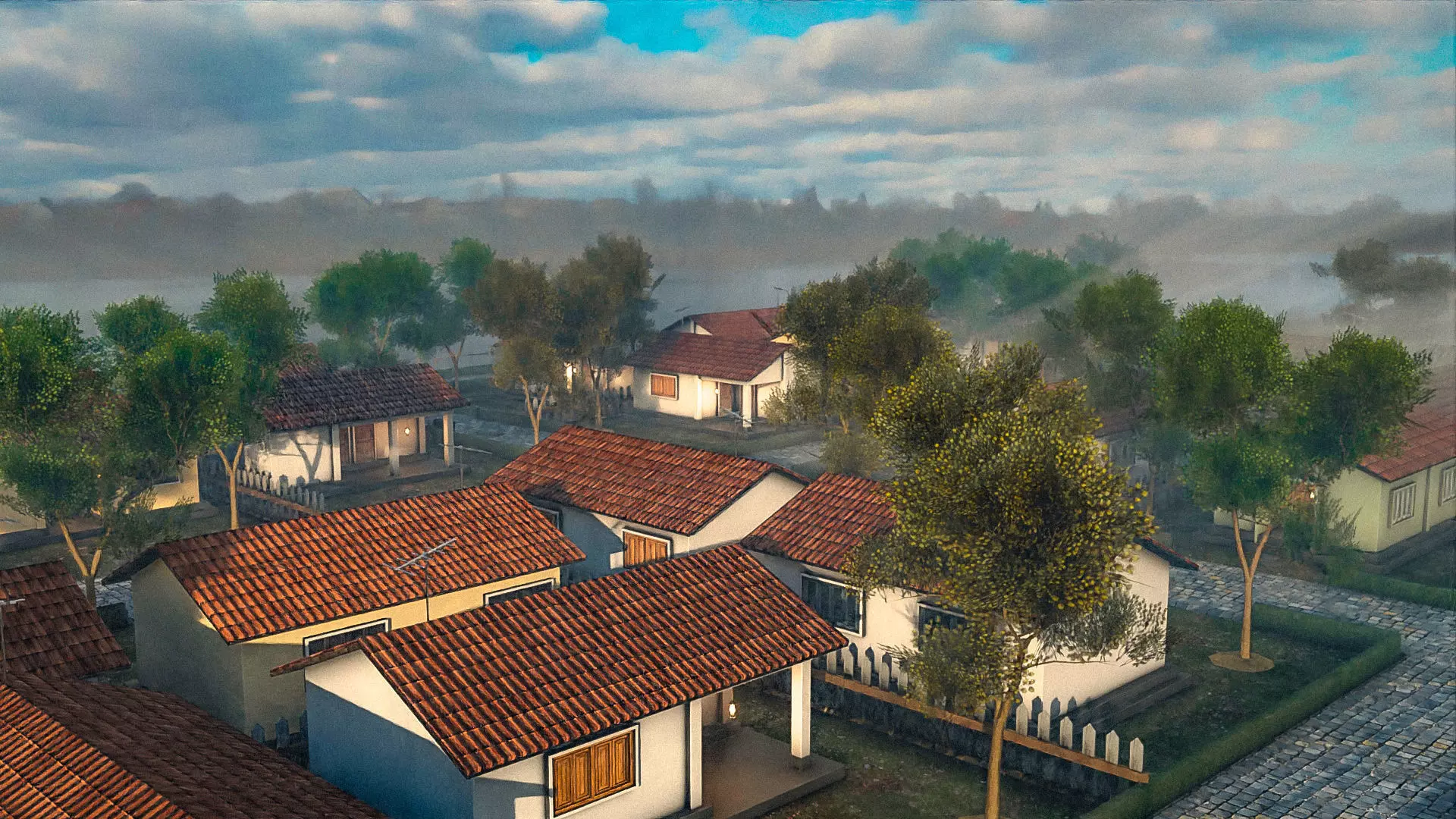 Rural Suburb Neighbourhood with a master house Low-poly 3D model_0