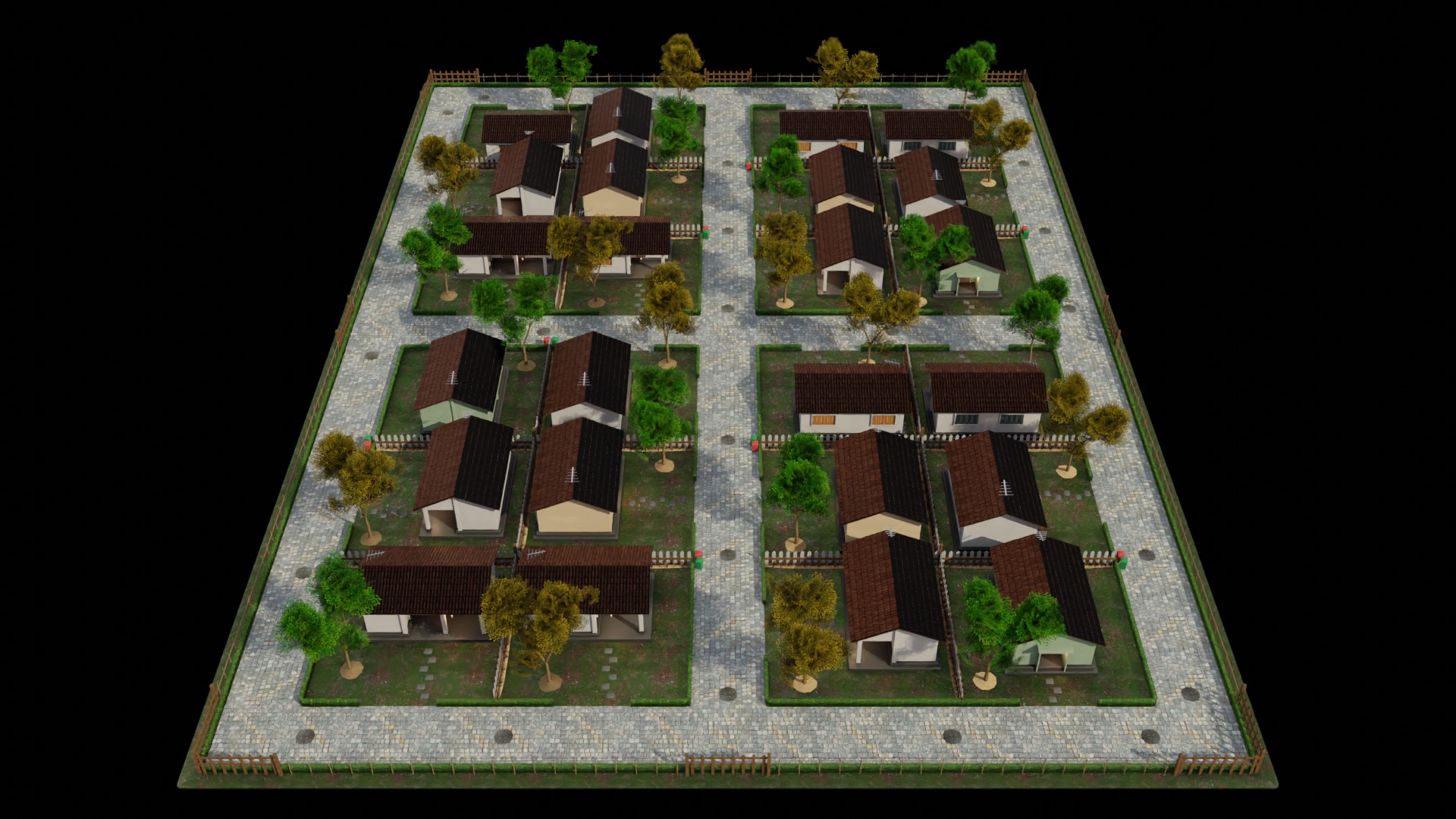 Rural Suburb Neighbourhood with a master house Low-poly 3D model_1