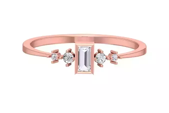 Solitaire Women Light Weight Band Baguette stone Ring