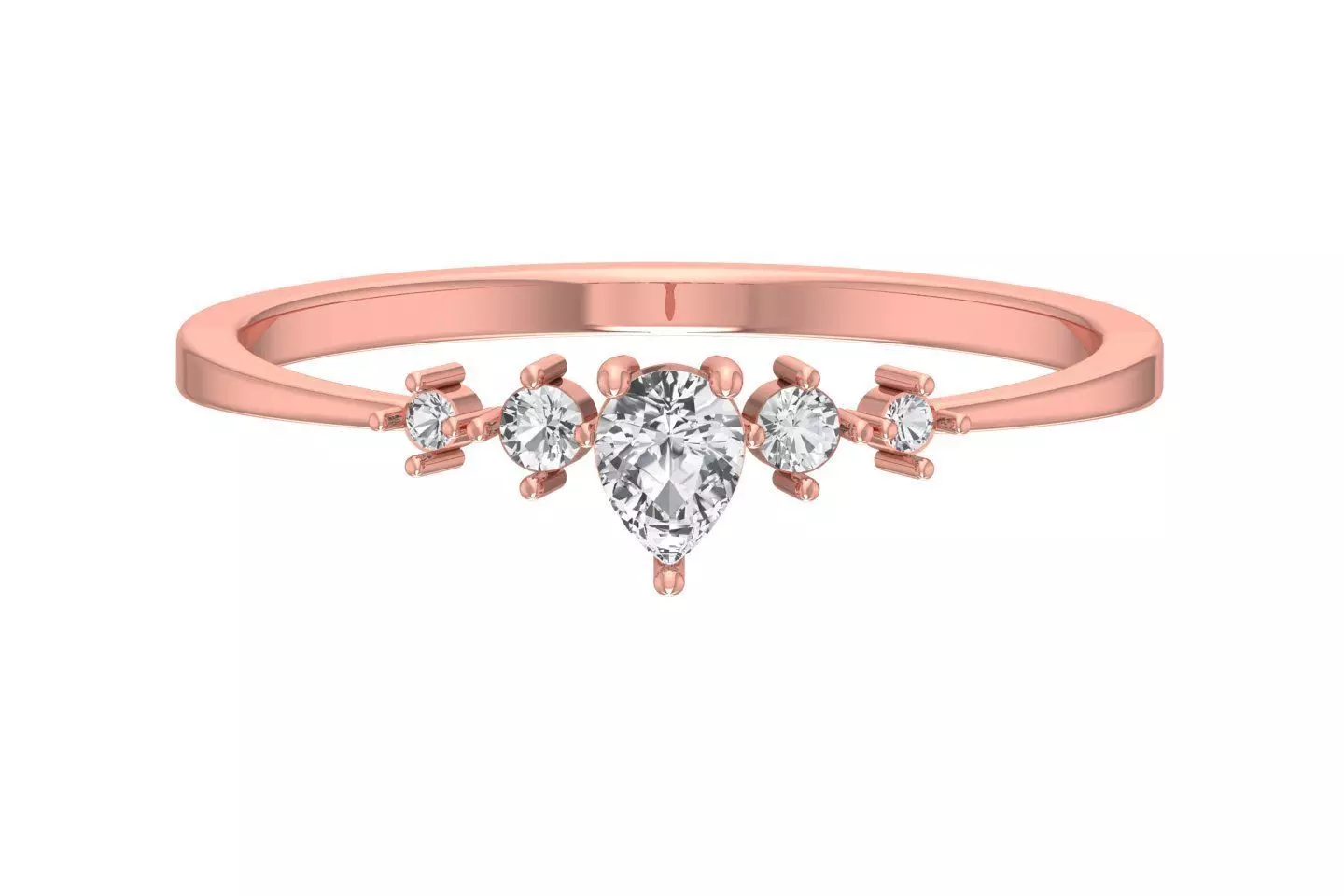 Solitaire Women Light Weight Band Pear Stone Ring 3D print model_0