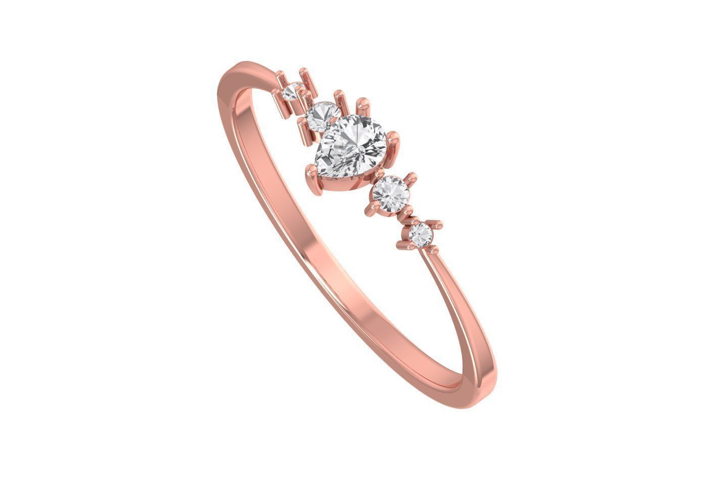 Solitaire Women Light Weight Band Pear Stone Ring 3D print model_3