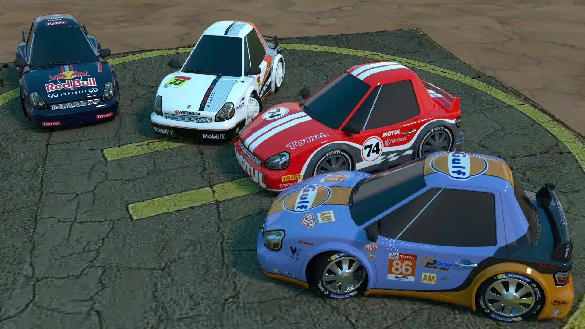 Rigged low poly cartoon racing cars pack Low-poly 3D model