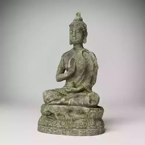 Grey stone Buddha statue Low-poly 3D model