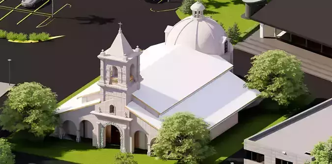 Chapel church in middle of parking lot 3D model