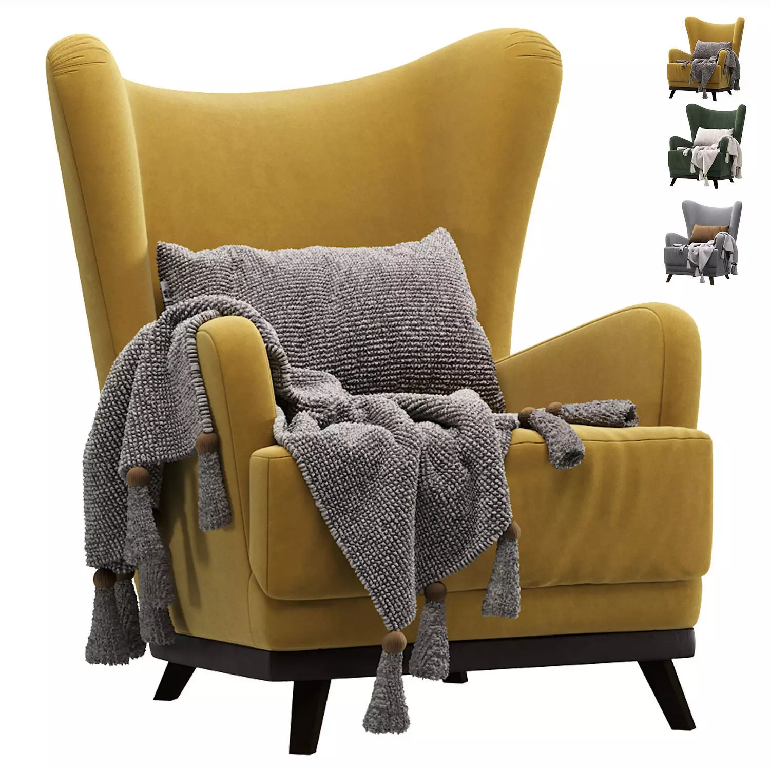 Armchair Oxford Velvet Yellow 3D model