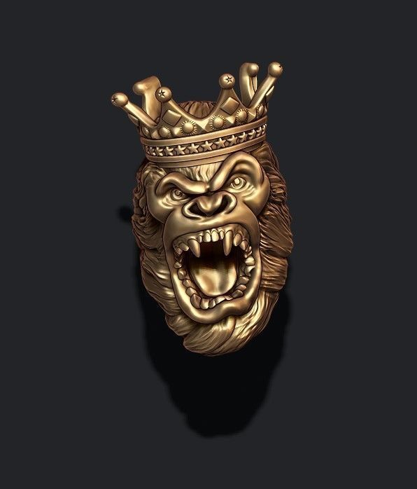 King Gorilla with crown ring 3D print model_1