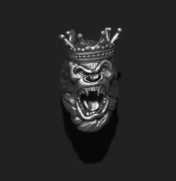 King Gorilla with crown ring 3D print model_0