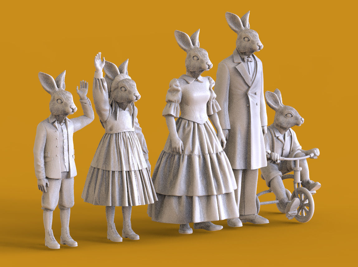 hare family 3D print model_30