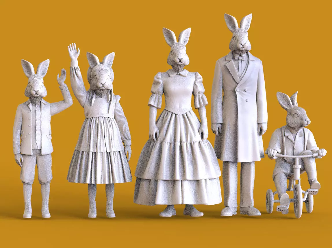 hare family 3D print model_0
