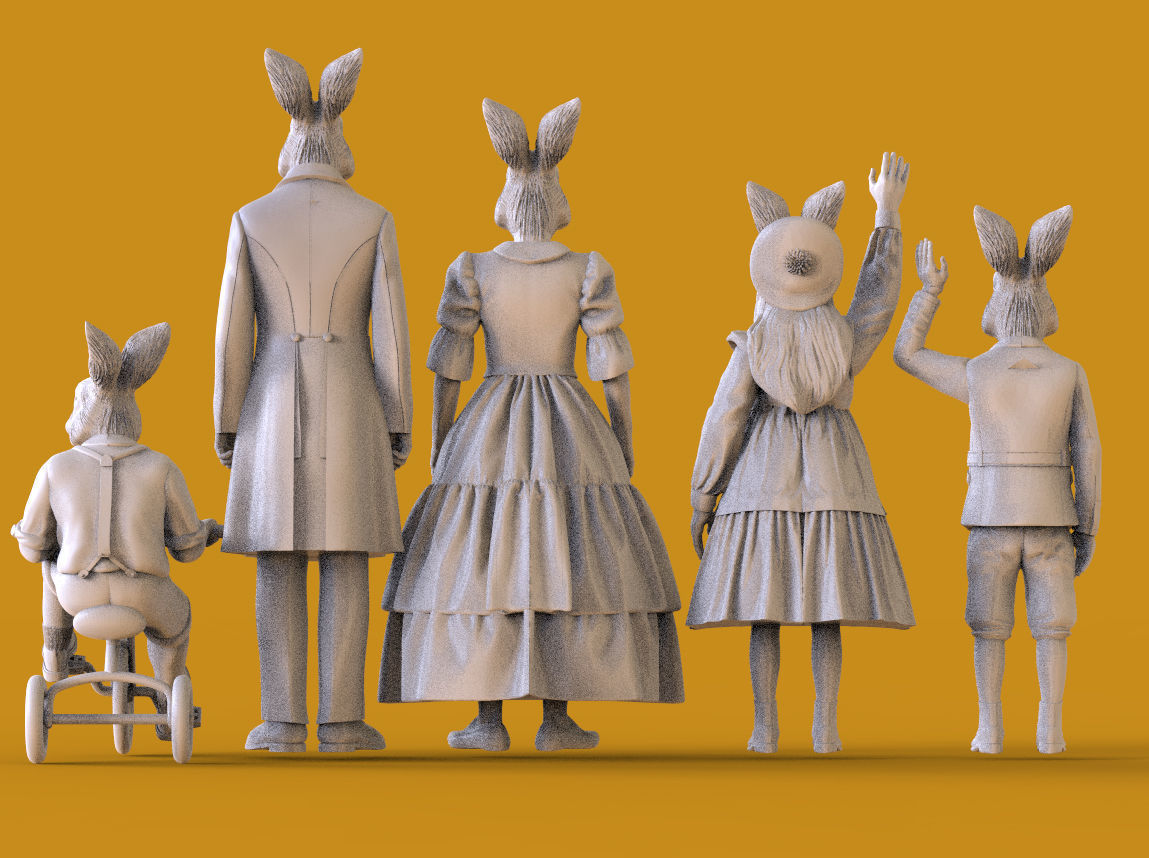 hare family 3D print model_3