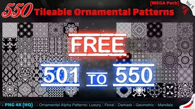 50 Free Tileable Ornamental Patterns - Part of Vol 5