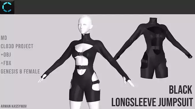 Black Long Sleeve Cutout Turtleneck Buckle Jumpsuit