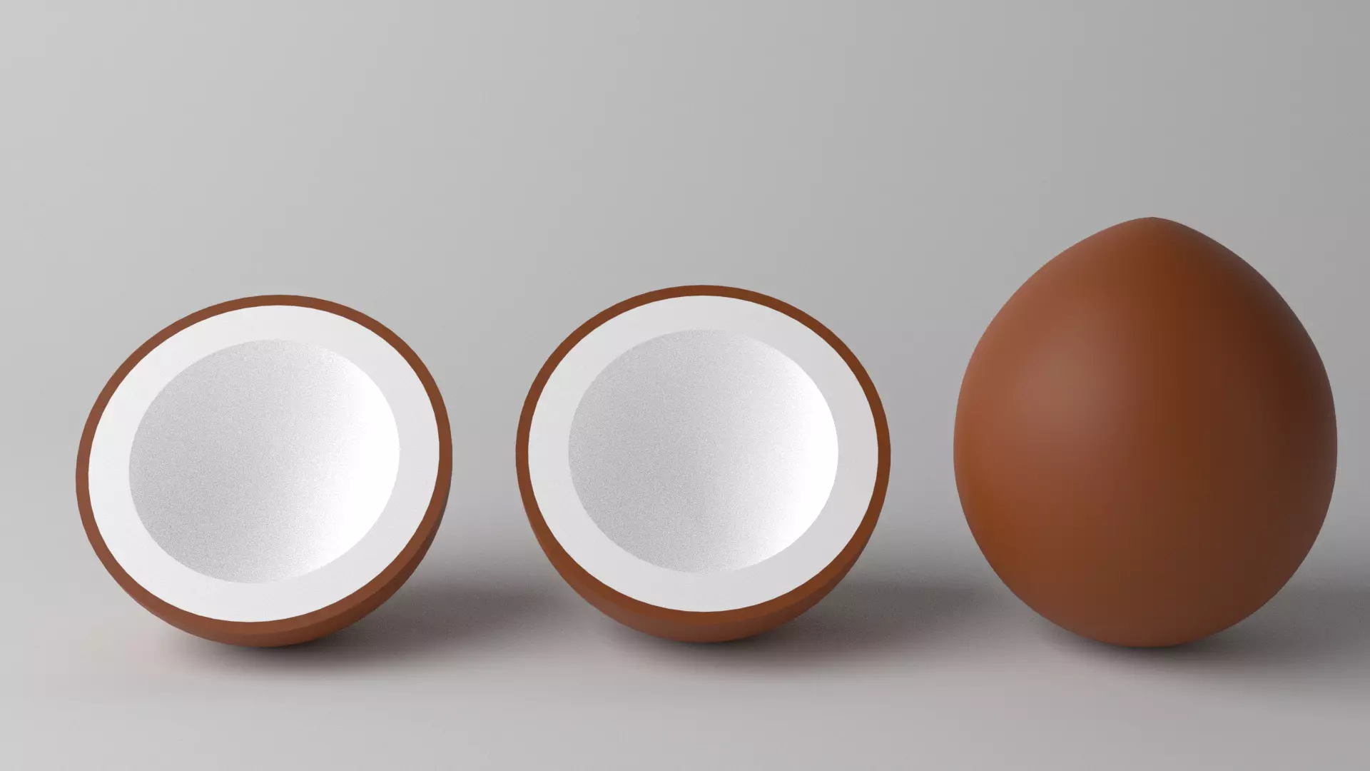 Cartoon Coconut Fruit and Slice Low-poly 3D model