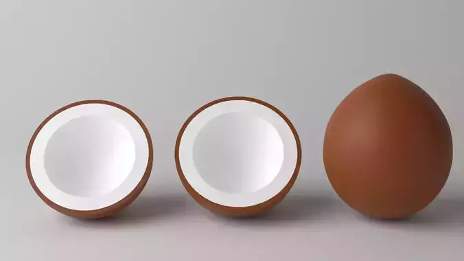 Cartoon Coconut Fruit and Slice Low-poly 3D model