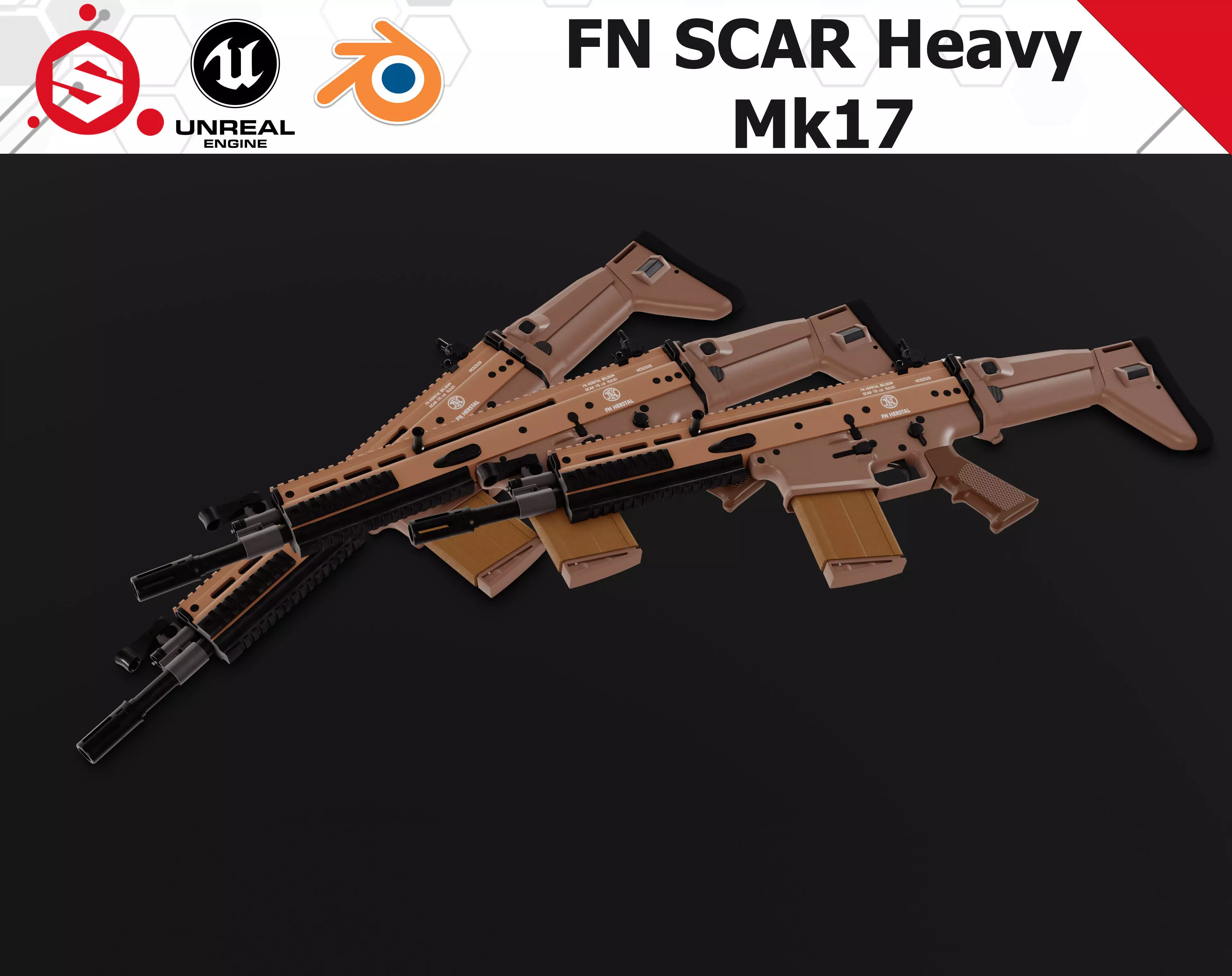 FN SCAR Heavy Mk17 Low-poly 3D model_0