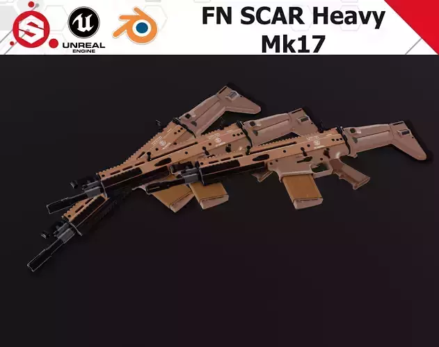 FN SCAR Heavy Mk17 Low-poly 3D model