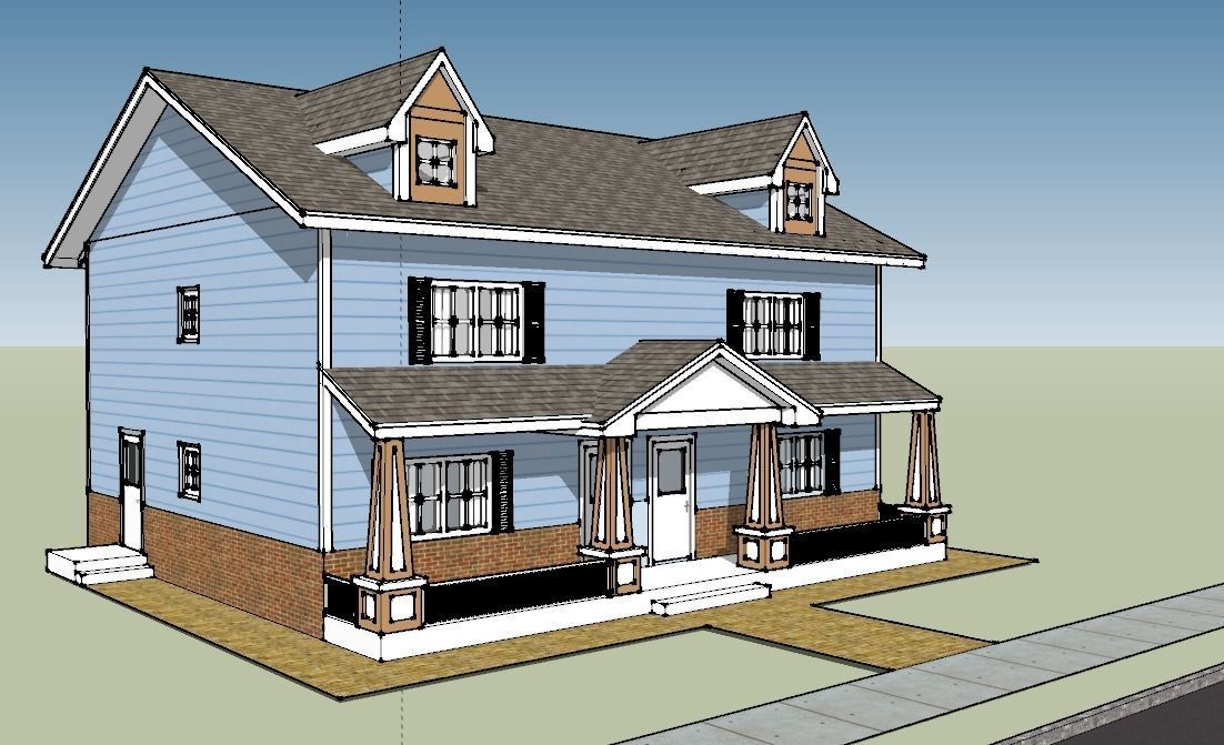 Craftsman Style Duplex 3D model_1