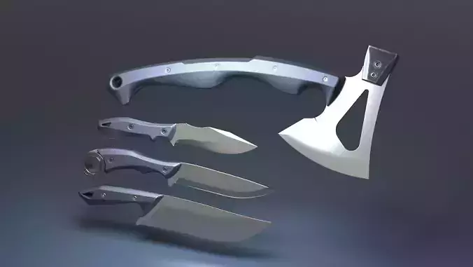 Hunting and combat modern knife and axe pack x4