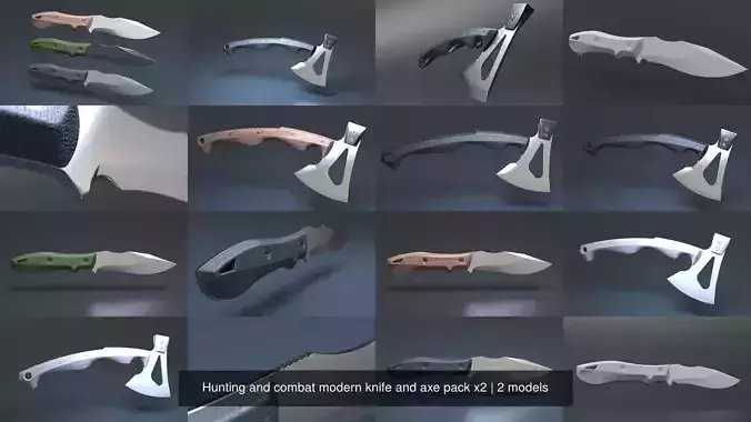 Hunting and combat modern knife and axe pack x2