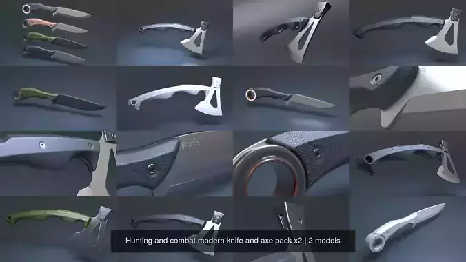 Hunting and combat modern knife and axe pack x2