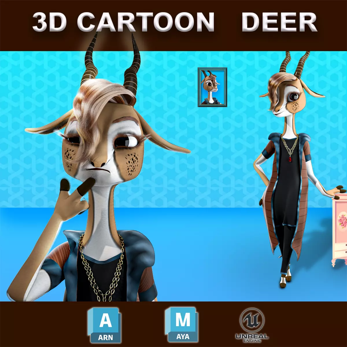 Cartoon Deer Rigged 3D model_0
