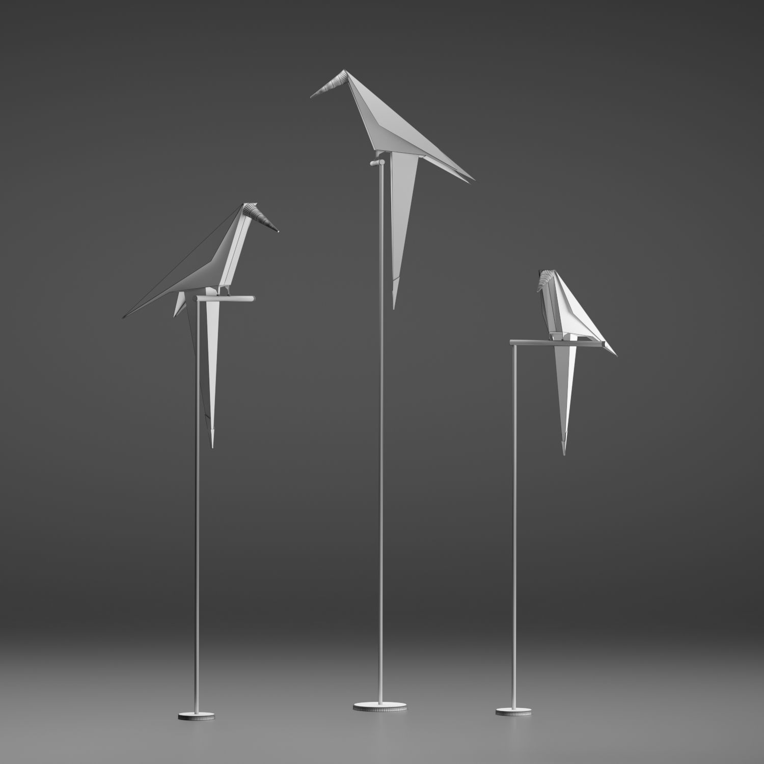 Origami bird floor lamp Low-poly 3D model_2