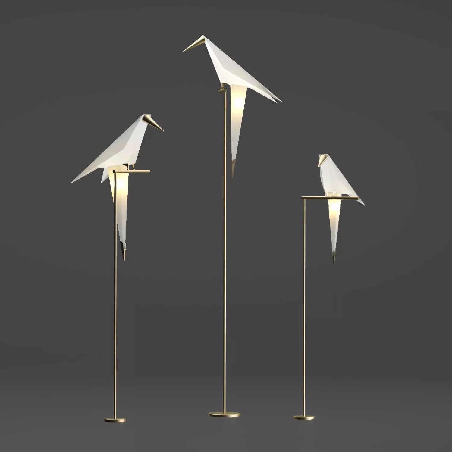 Origami bird floor lamp Low-poly 3D model_0