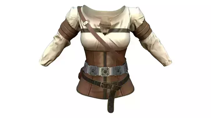 Fantasy Medieval Warrior Top With Belts Low-poly 3D model
