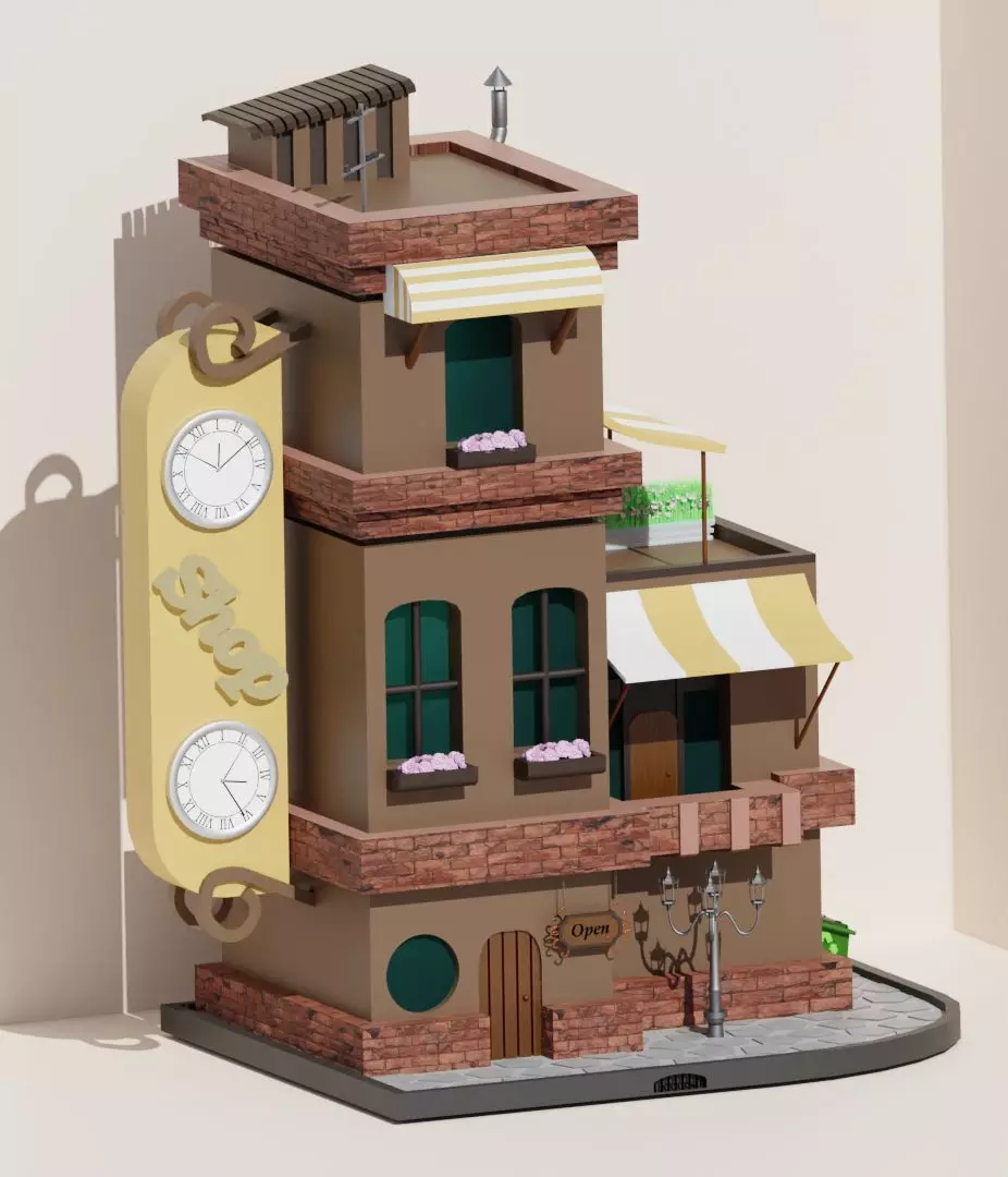 Clock shop Low-poly 3D model_0