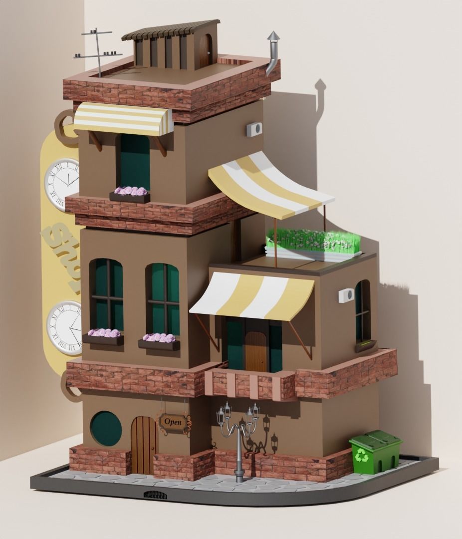 Clock shop Low-poly 3D model_1
