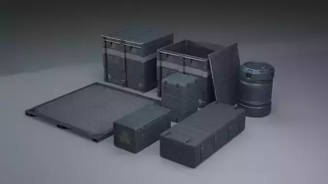 3D Sci Fi Crate And Barrel Pack Game Ready