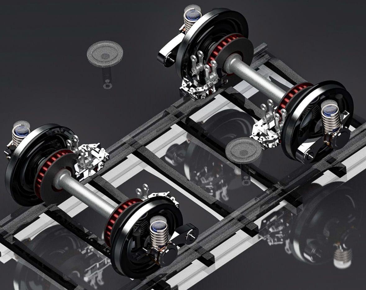 Train 2 axes bogie and suspension system 3D model_4