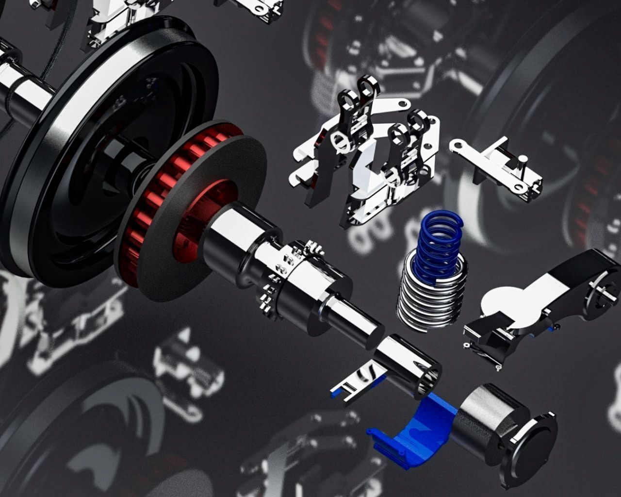 Train 2 axes bogie and suspension system 3D model_2